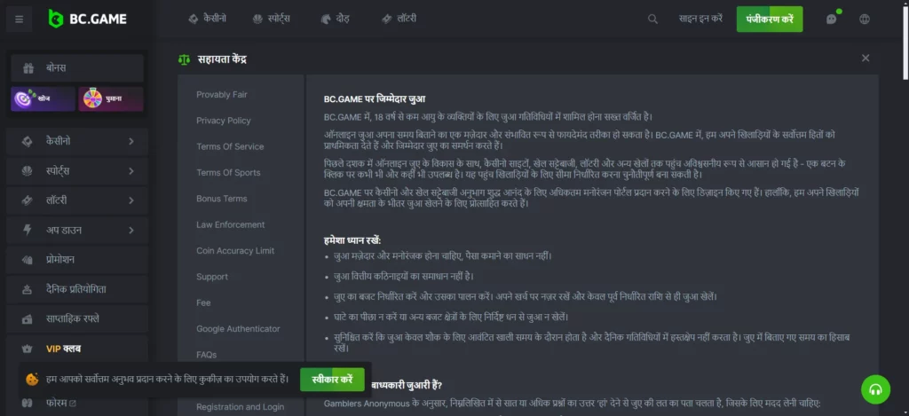 BC.Game पर जिम्मेदारीपूर्ण जुआ