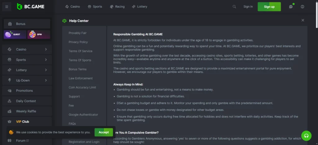 Responsible Gambling on BC.Game